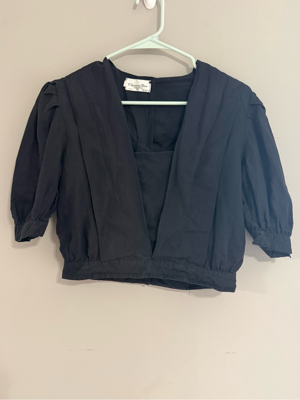 Vintage Christian Dior Black Cropped Lightweight Blouse Size 8